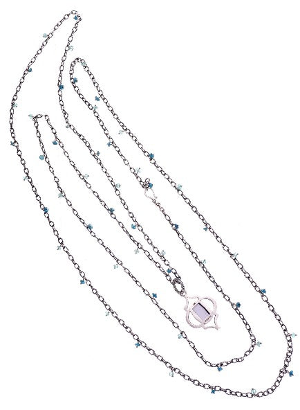 Lori Bonn blue topaz & sterling pendant & 30" Opera length necklace