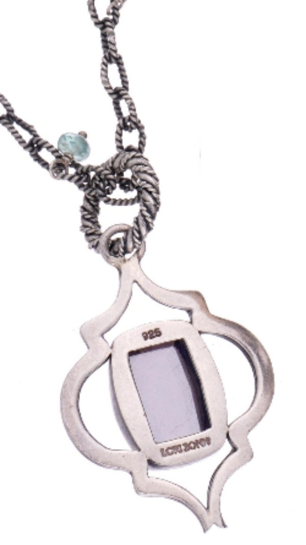 Lori Bonn blue topaz & sterling pendant & 30" Opera length necklace