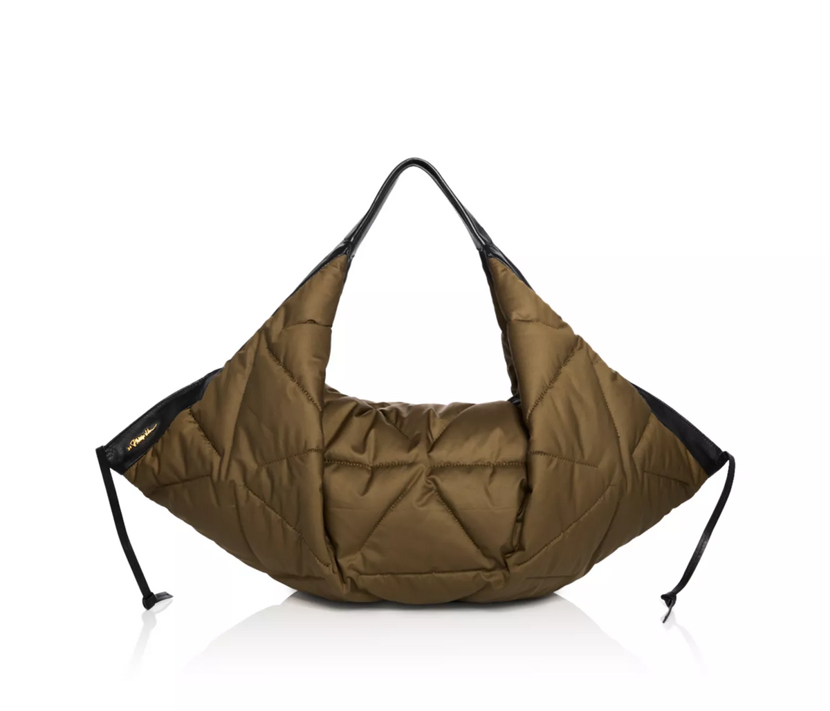 Phillip Lim quilted olive green nylon & leather uniquely shaped satchel/ tote