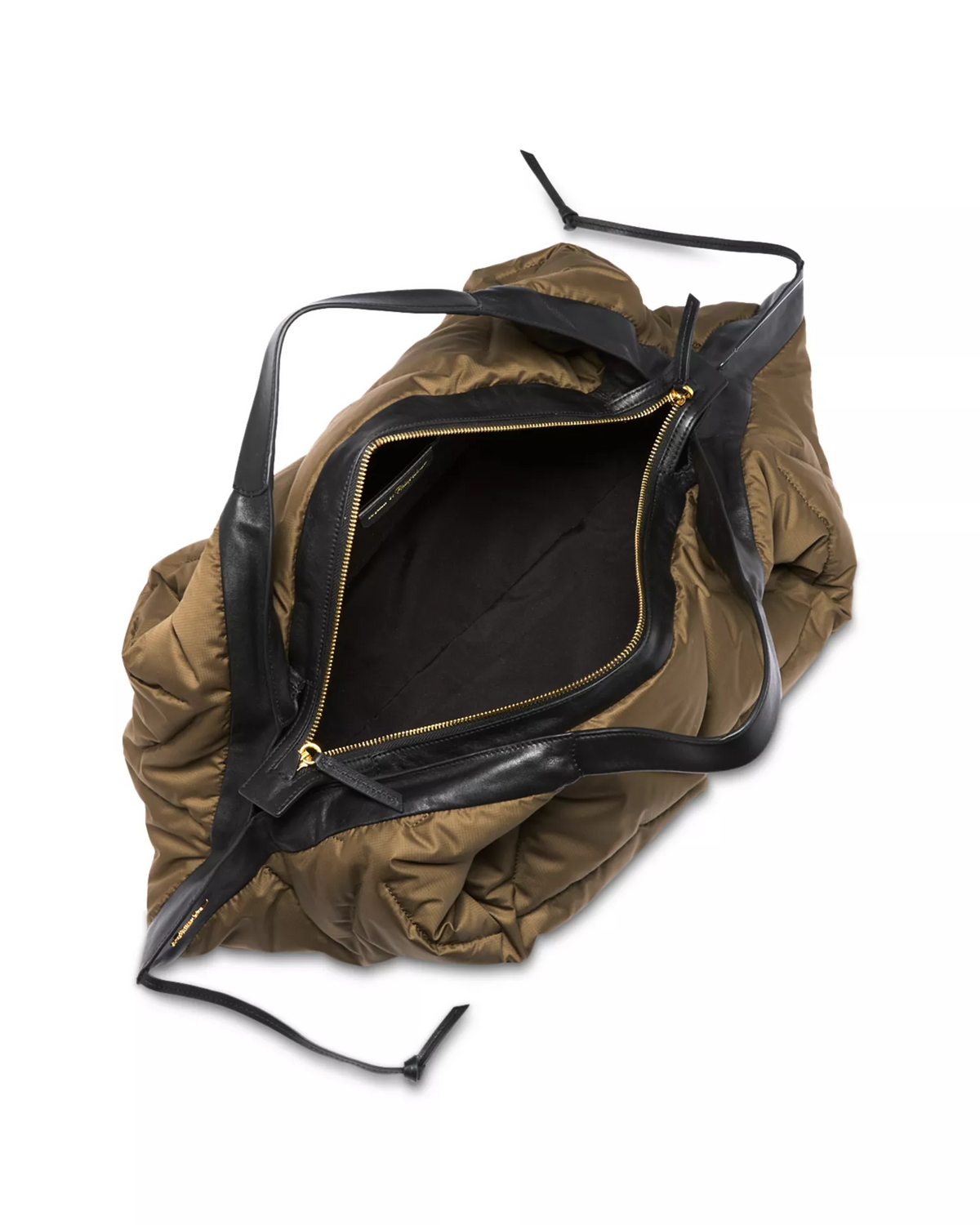 Phillip Lim quilted olive green nylon & leather uniquely shaped satchel/ tote