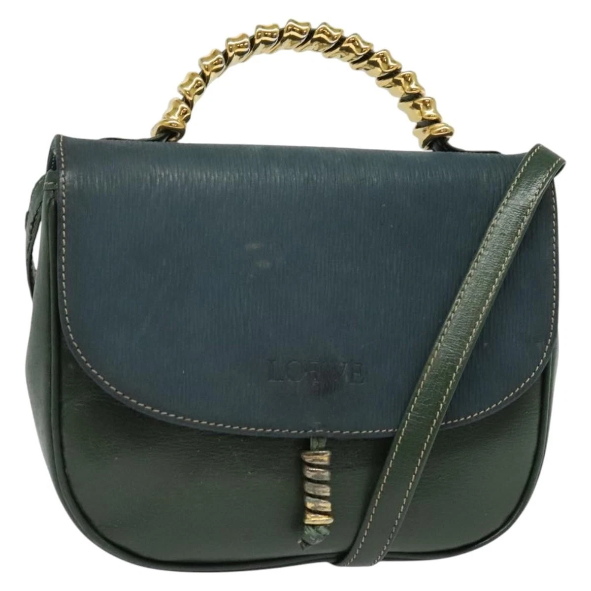 Loewe green & navy color block Velazquez two-way satchel