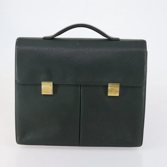 Louis Vuitton green leather top handle satchel with pockets
