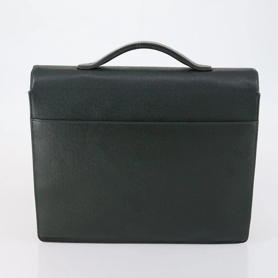 Louis Vuitton green leather top handle satchel with pockets