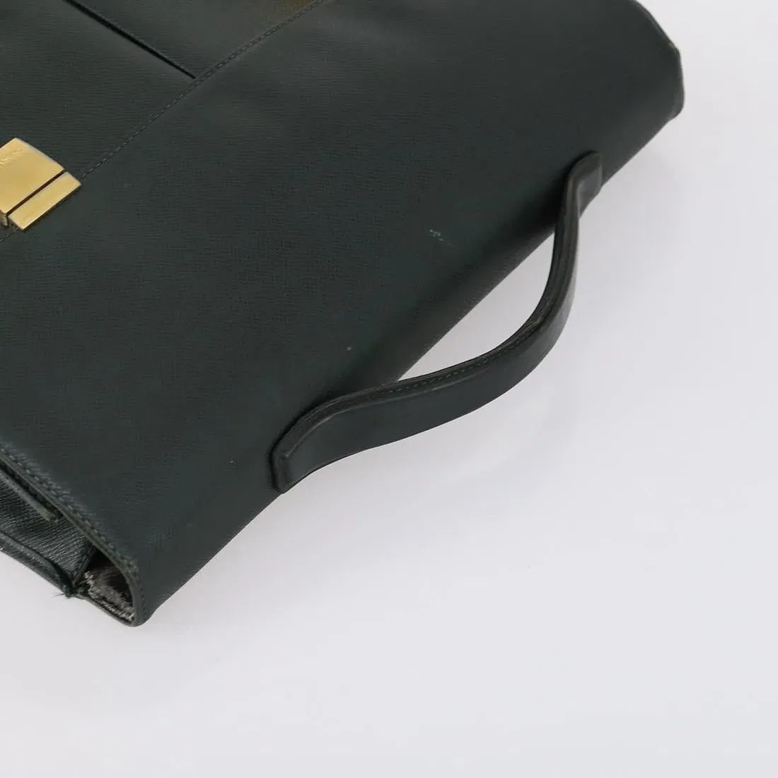 Louis Vuitton green leather top handle satchel with pockets