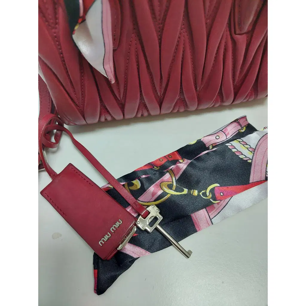 Miu Miu red matelassé leather two way mini satchel