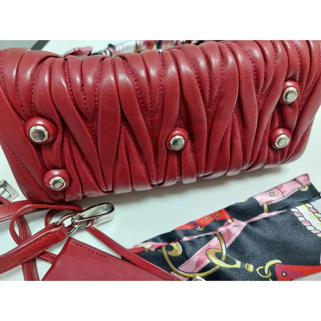 Miu Miu red matelassé leather two way mini satchel