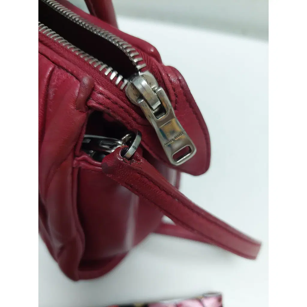 Miu Miu red matelassé leather two way mini satchel