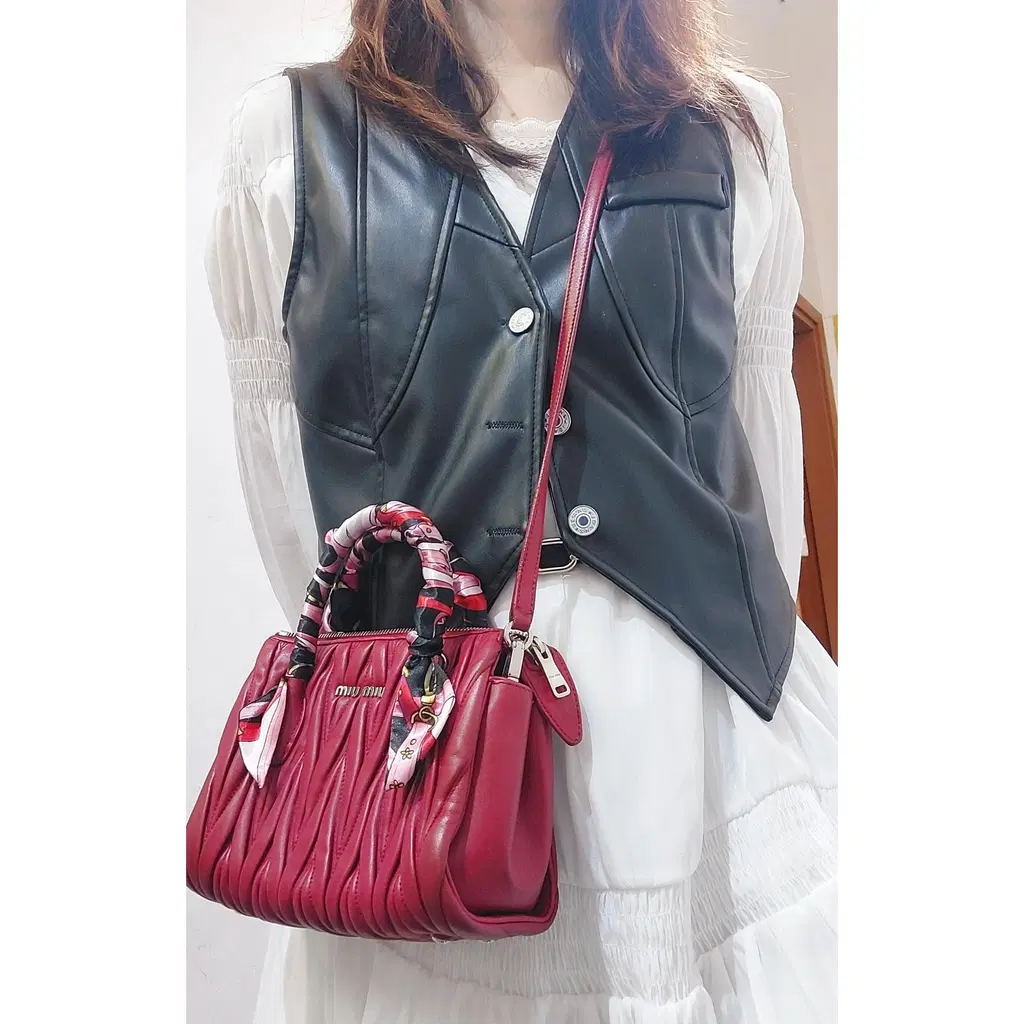 Miu Miu red matelassé leather two way mini satchel