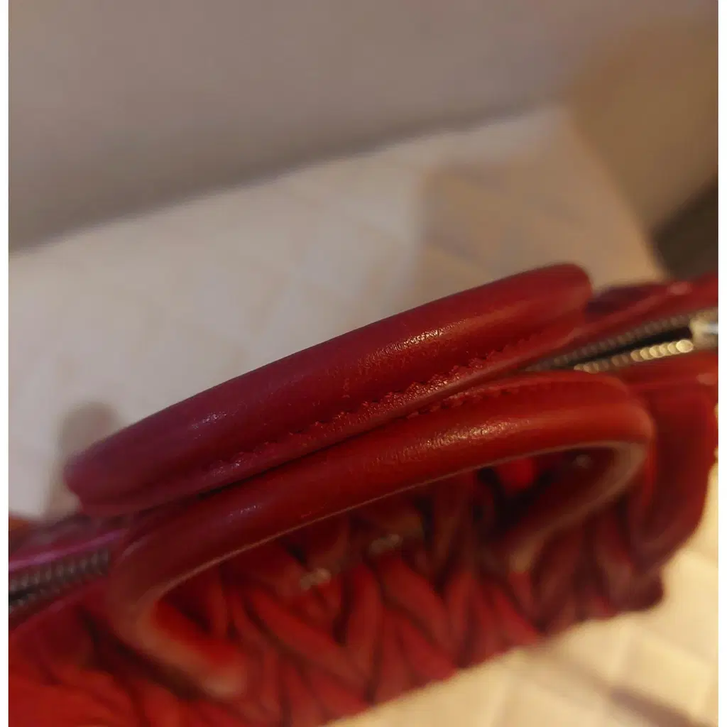 Miu Miu red matelassé leather two way mini satchel