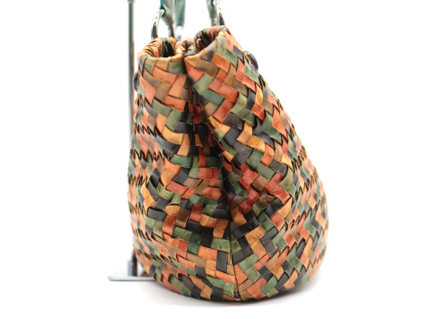 Miu Miu multi-colored intrecciatio woven leather satchel with crystal accents