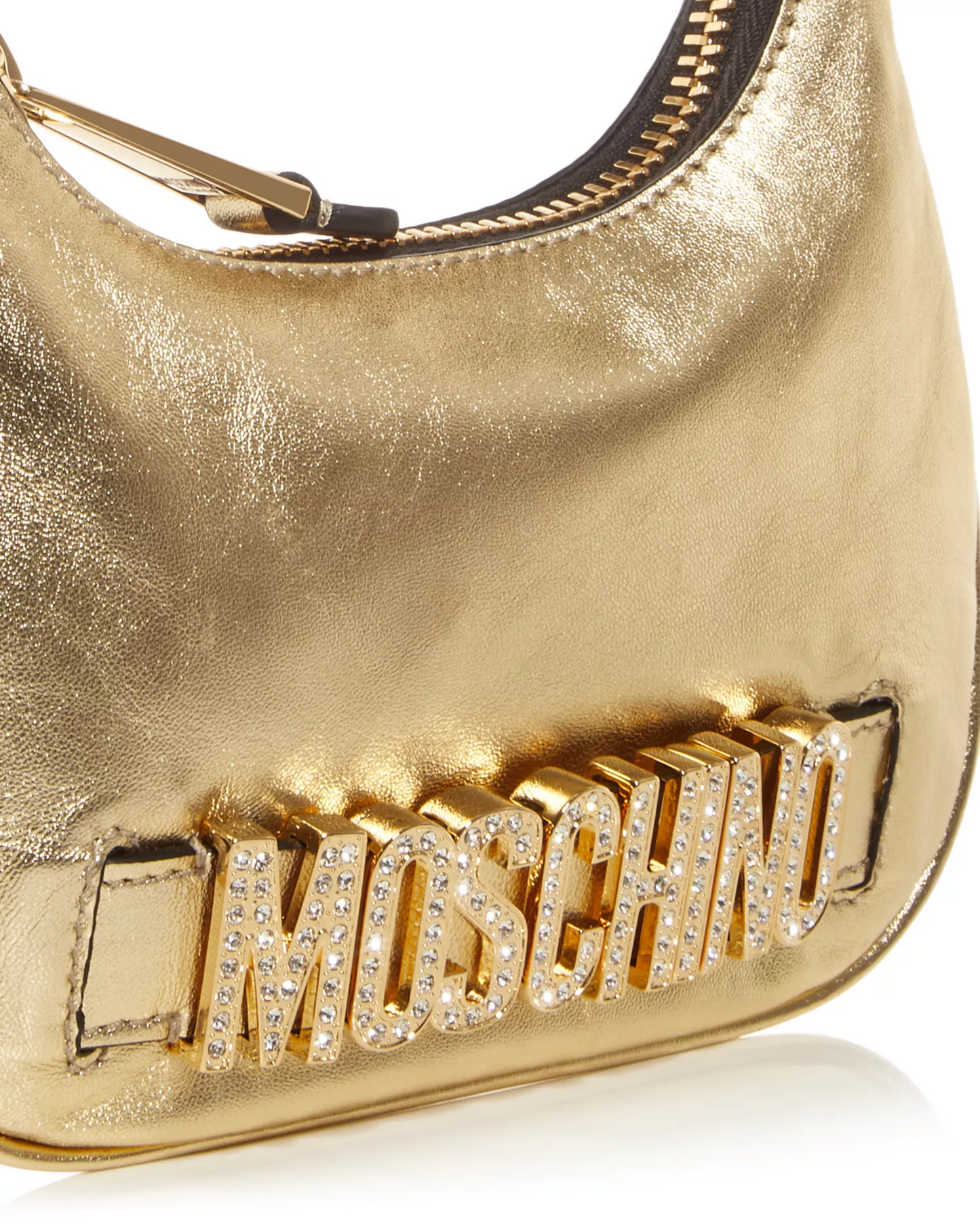 NWT Moschino Gold Leather Hobo w Chain Strap & Embellished Logo