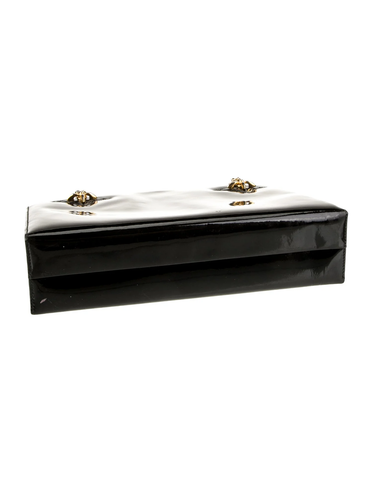 Gucci black patent leather Kelly bag with gold chain accents!