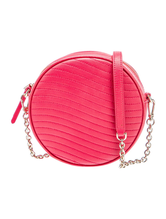Furla pink leather round canteen style purse with a chain strap