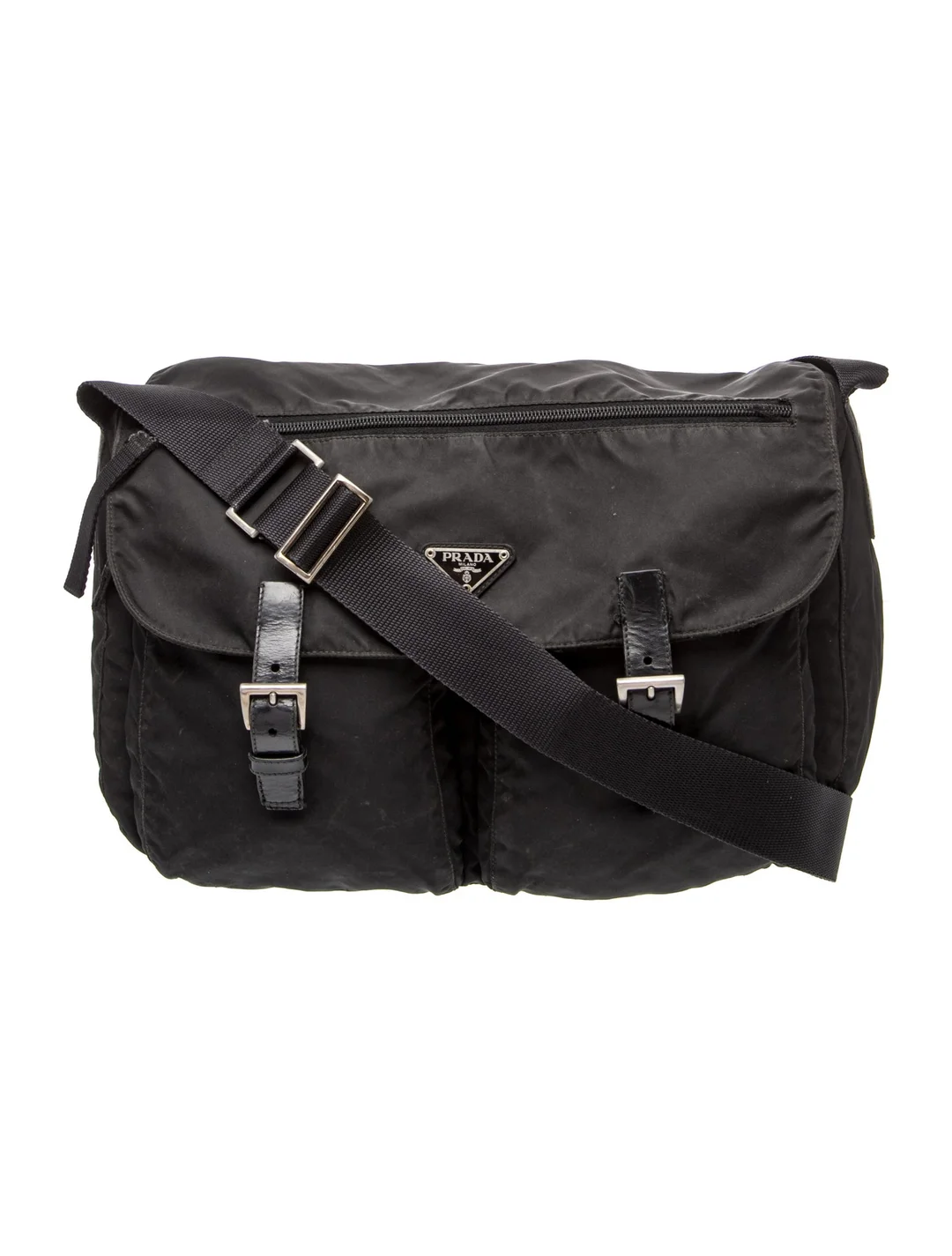 Prada black nylon roomy unisex messenger bag