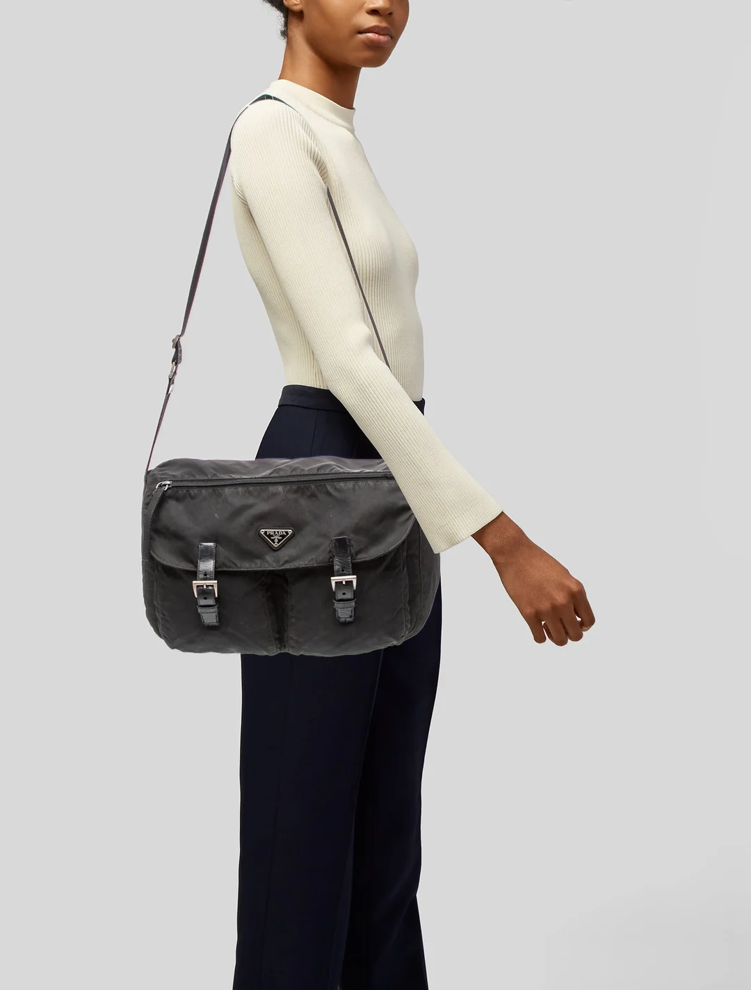 Prada black nylon roomy unisex messenger bag