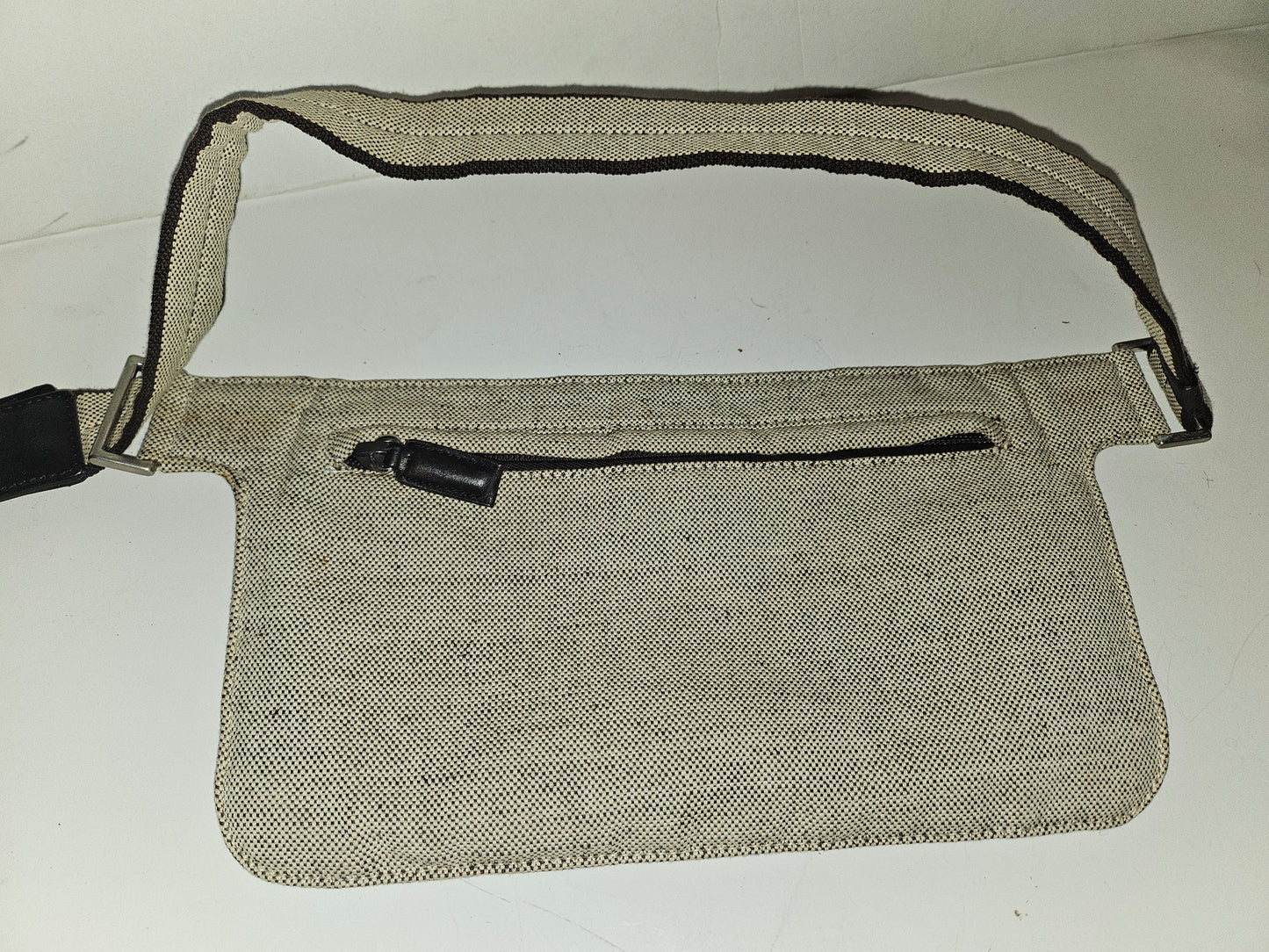 Prada linen/flax heavy fabric belt bag with chrome hardware