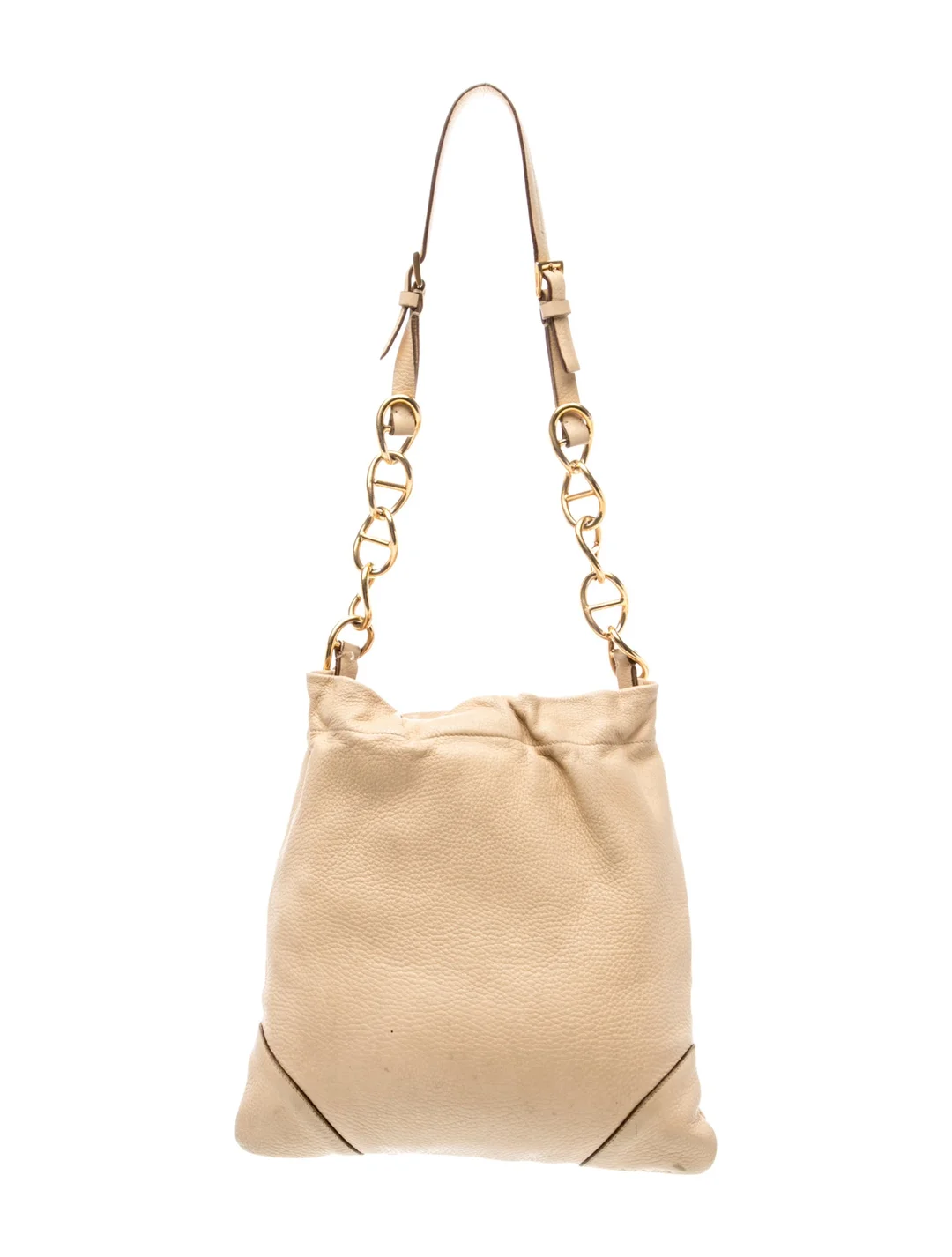 Prada Gold Vitello Daino Leather Shoulder Bag w/ Chain-Link Accents