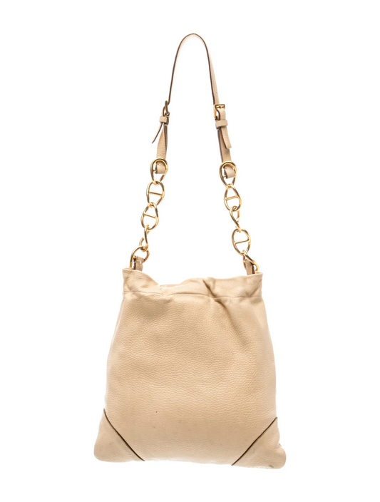 Prada Gold Vitello Daino Leather Shoulder Bag w/ Chain-Link Accents