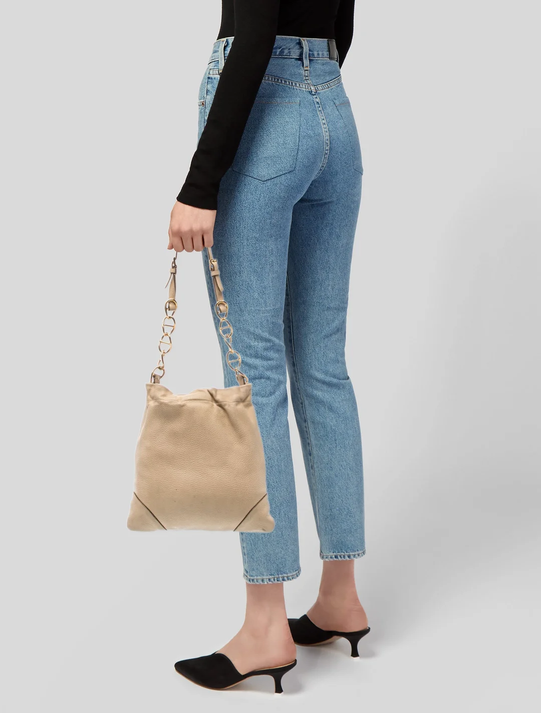 Prada Gold Vitello Daino Leather Shoulder Bag w/ Chain-Link Accents