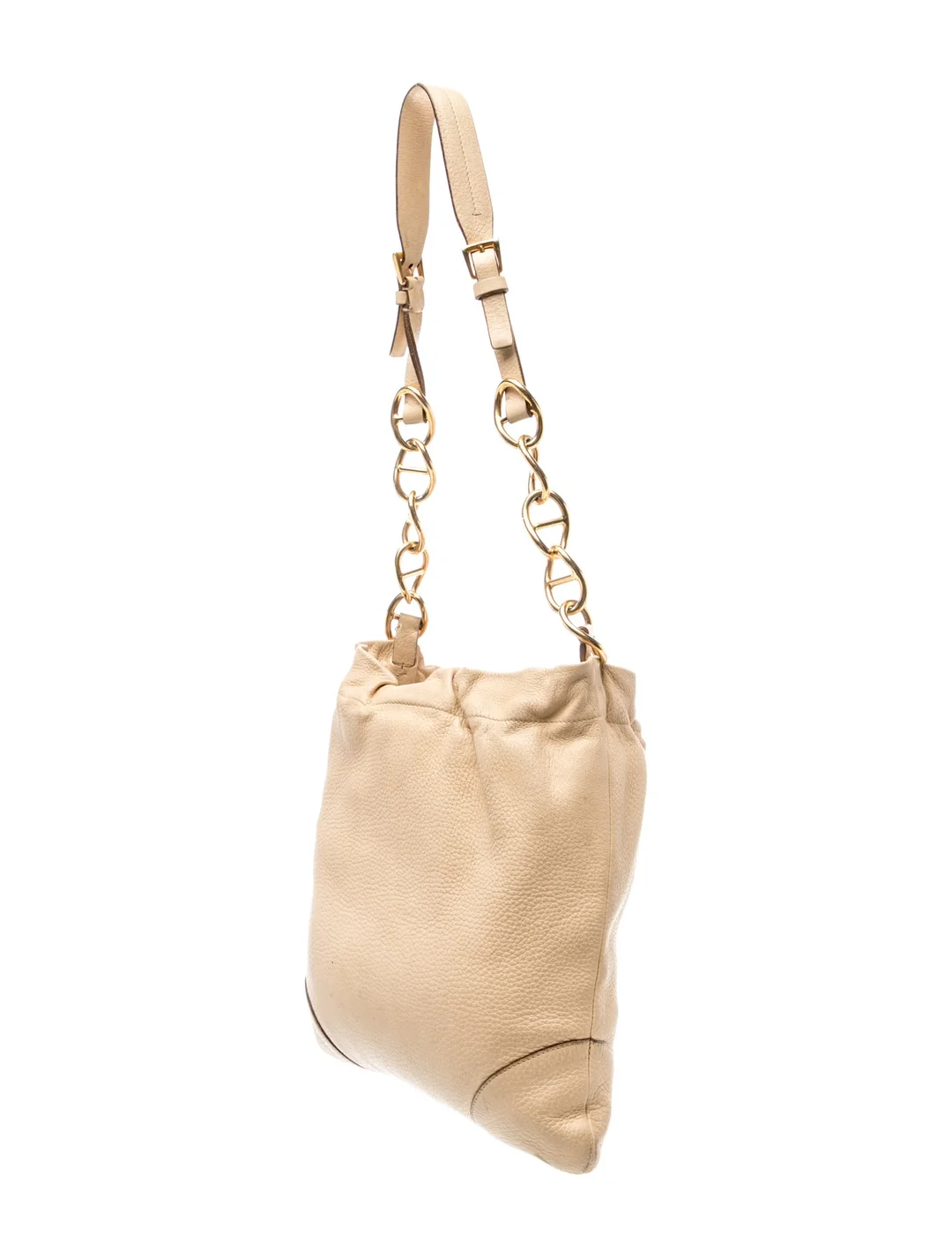 Prada Gold Vitello Daino Leather Shoulder Bag w/ Chain-Link Accents