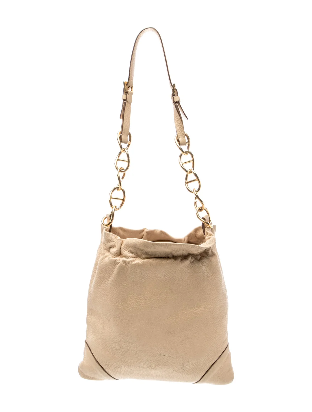 Prada Gold Vitello Daino Leather Shoulder Bag w/ Chain-Link Accents