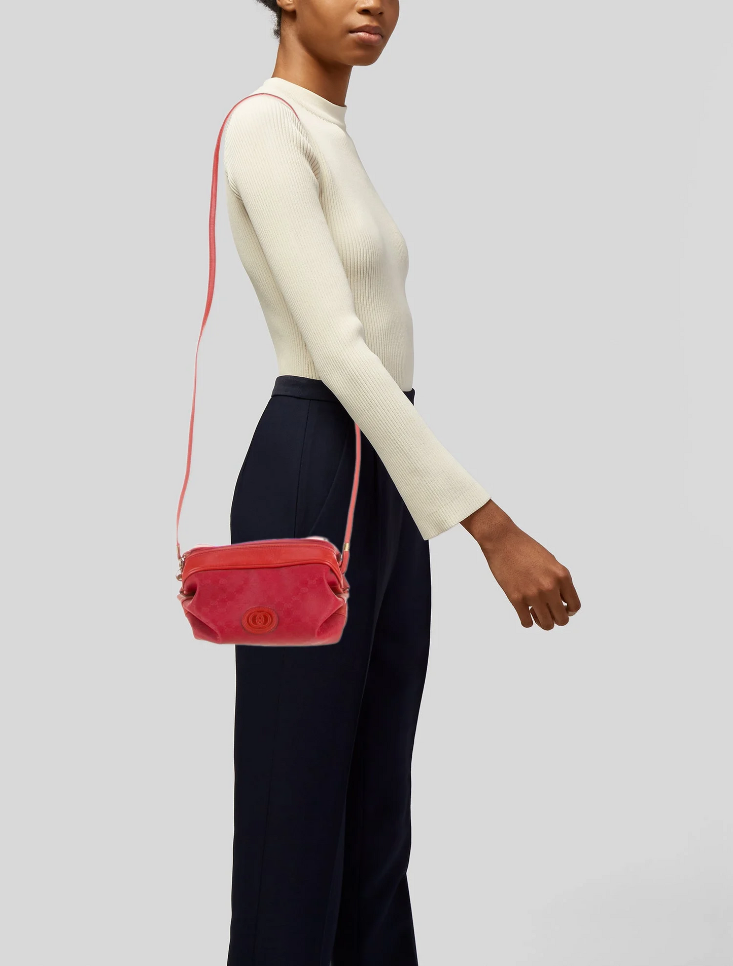 Gucci red micro Guccissima print leather barrel shape cross body!