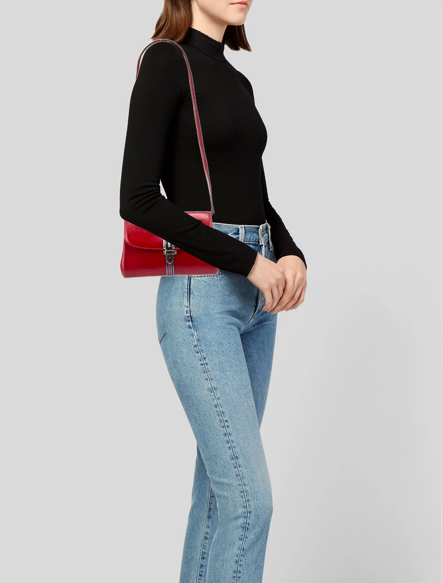 Gucci Red Leather Sylvie Two-Way Purse with Enamel & Metal Trim!