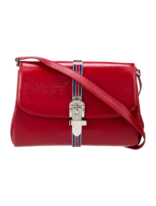 Gucci Red Leather Sylvie Two-Way Purse with Enamel & Metal Trim!