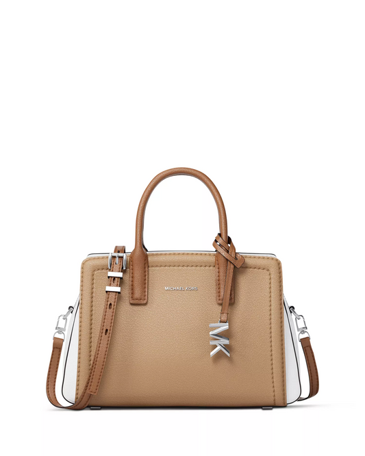 Michael Kors NWT Tan & White Leather Color block Laila Two-way Satchel