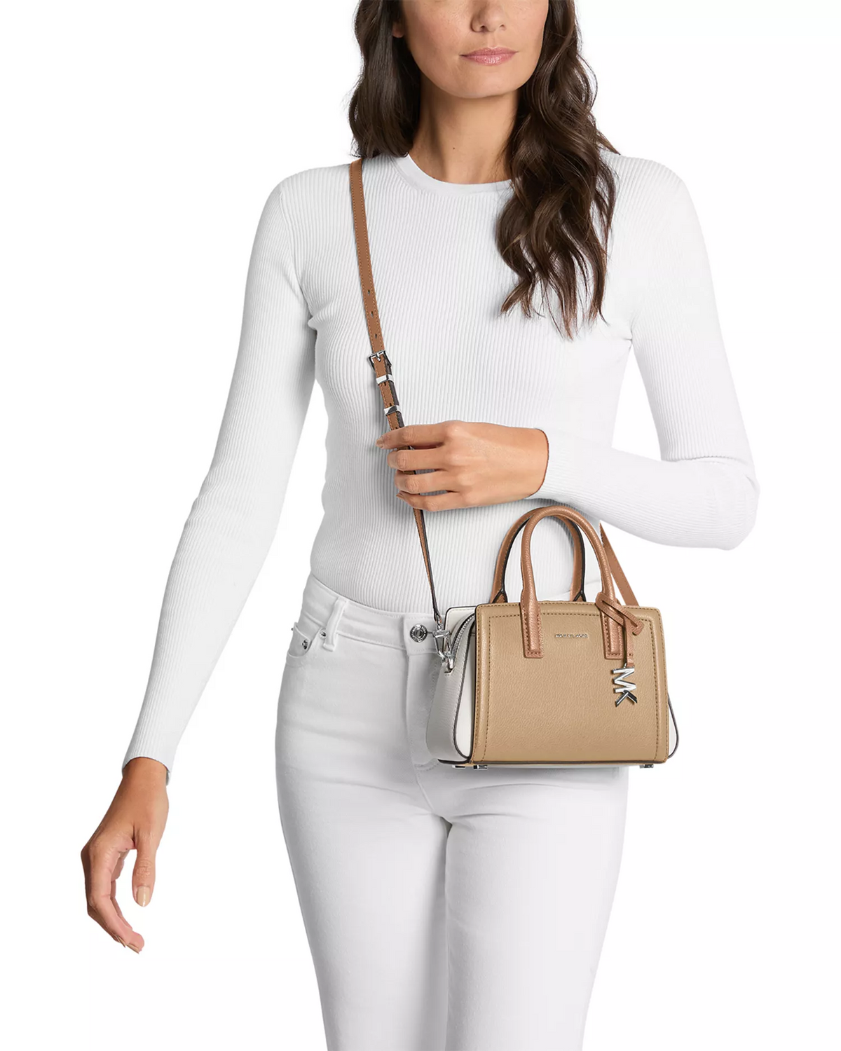 Michael Kors NWT Tan & White Leather Color block Laila Two-way Satchel