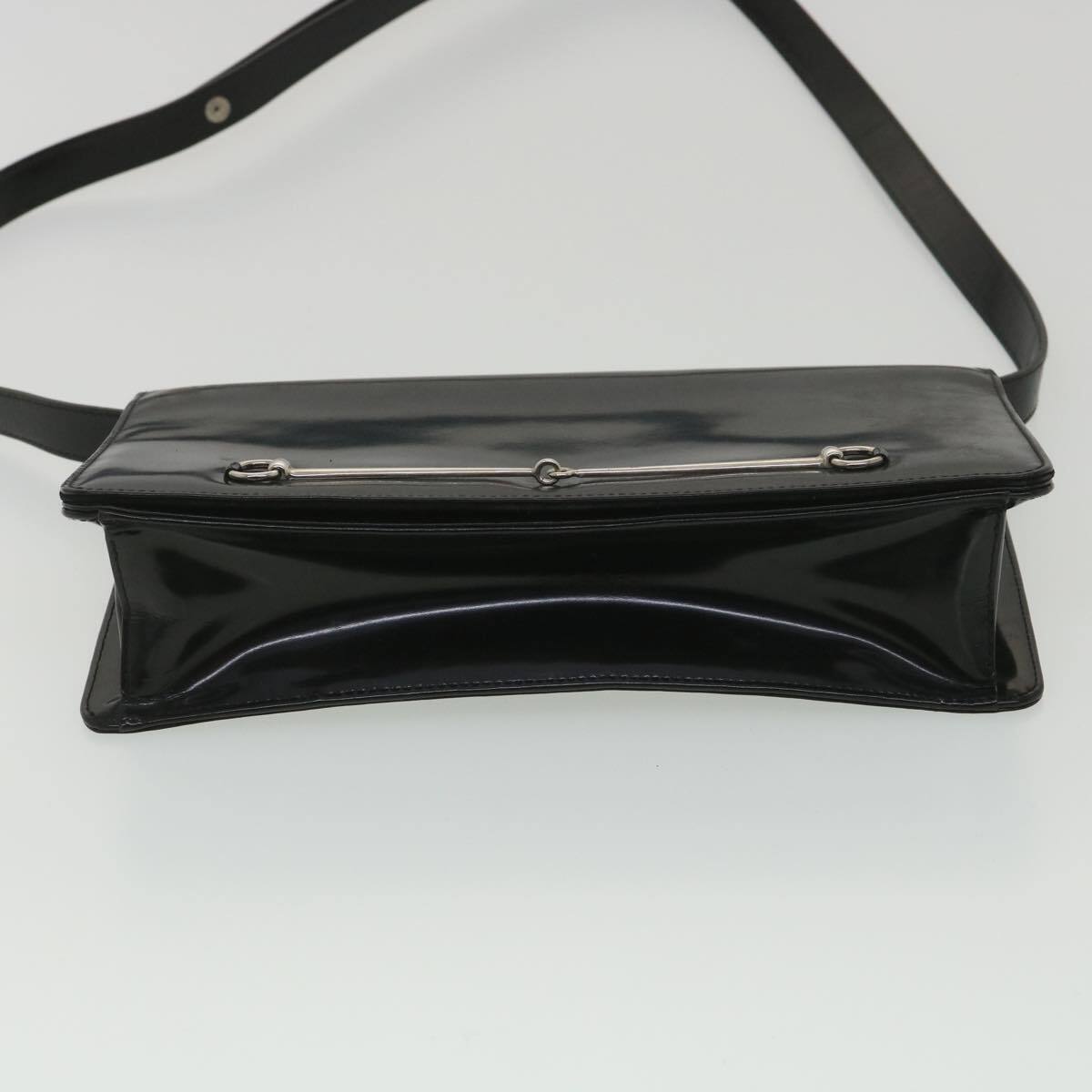 Tom Ford Era Gucci Horsebit Glossy Black LeatherTwo Way Shoulder Bag w XL Chrome Equestrian Accent