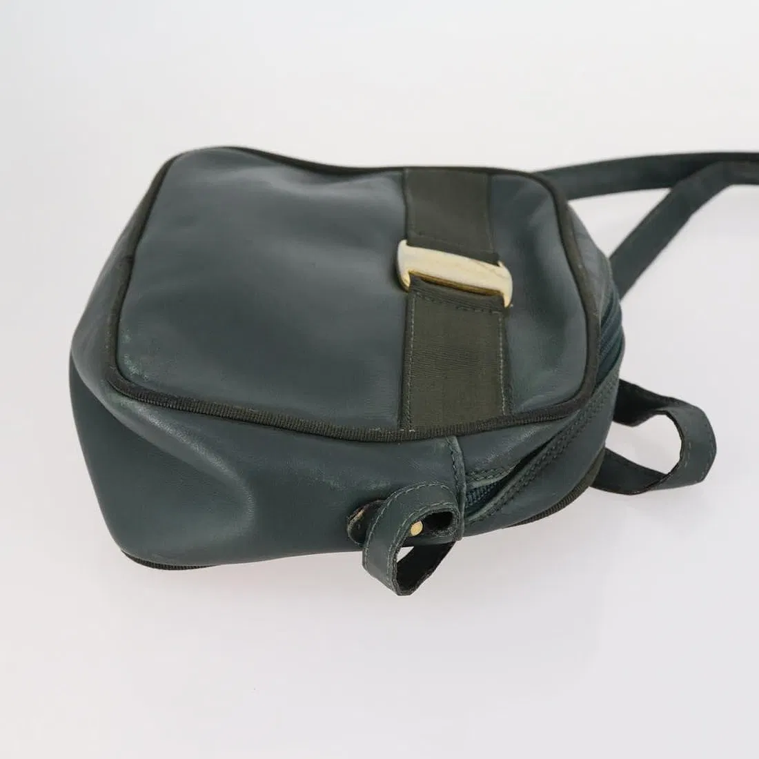 Ferragamo, forest green leather, cross body or shoulder bag with a gold Vara accent!