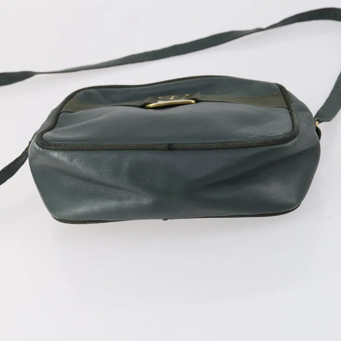 Ferragamo, forest green leather, cross body or shoulder bag with a gold Vara accent!