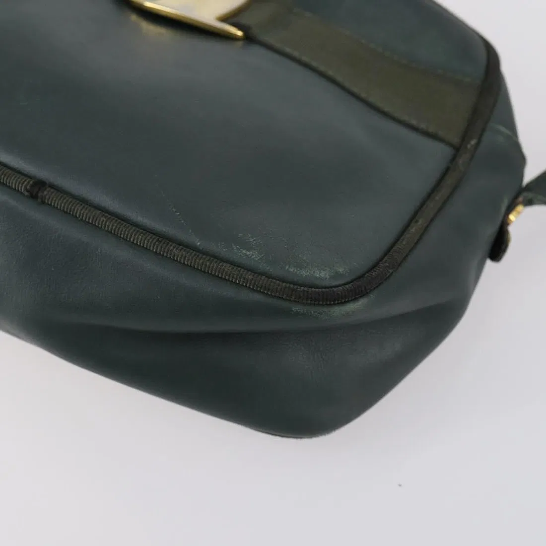 Ferragamo, forest green leather, cross body or shoulder bag with a gold Vara accent!