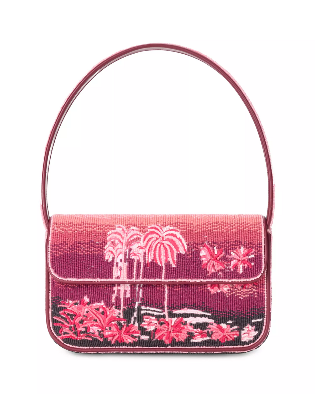 Staud beaded shoulder bag in shades of pink with palm trees - NWT!