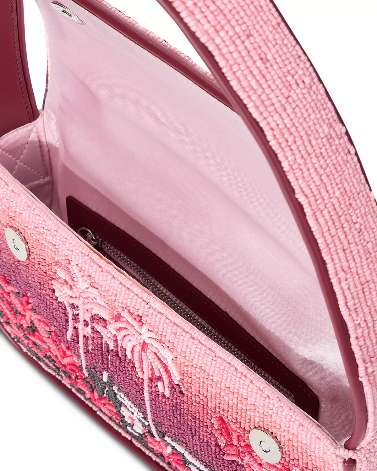 Staud beaded shoulder bag in shades of pink with palm trees - NWT!