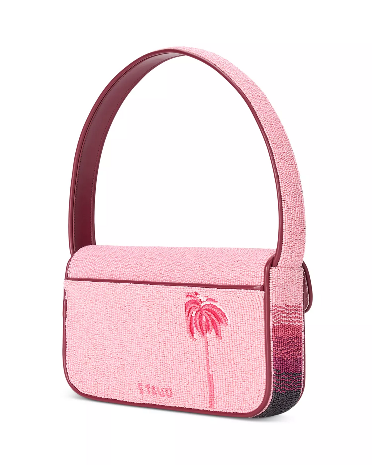 Staud beaded shoulder bag in shades of pink with palm trees - NWT!