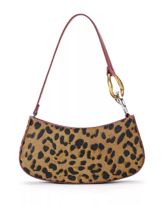 Staud NWT Ollie cheetah print pony hair & red leather shoulder bag with two-tone hardware