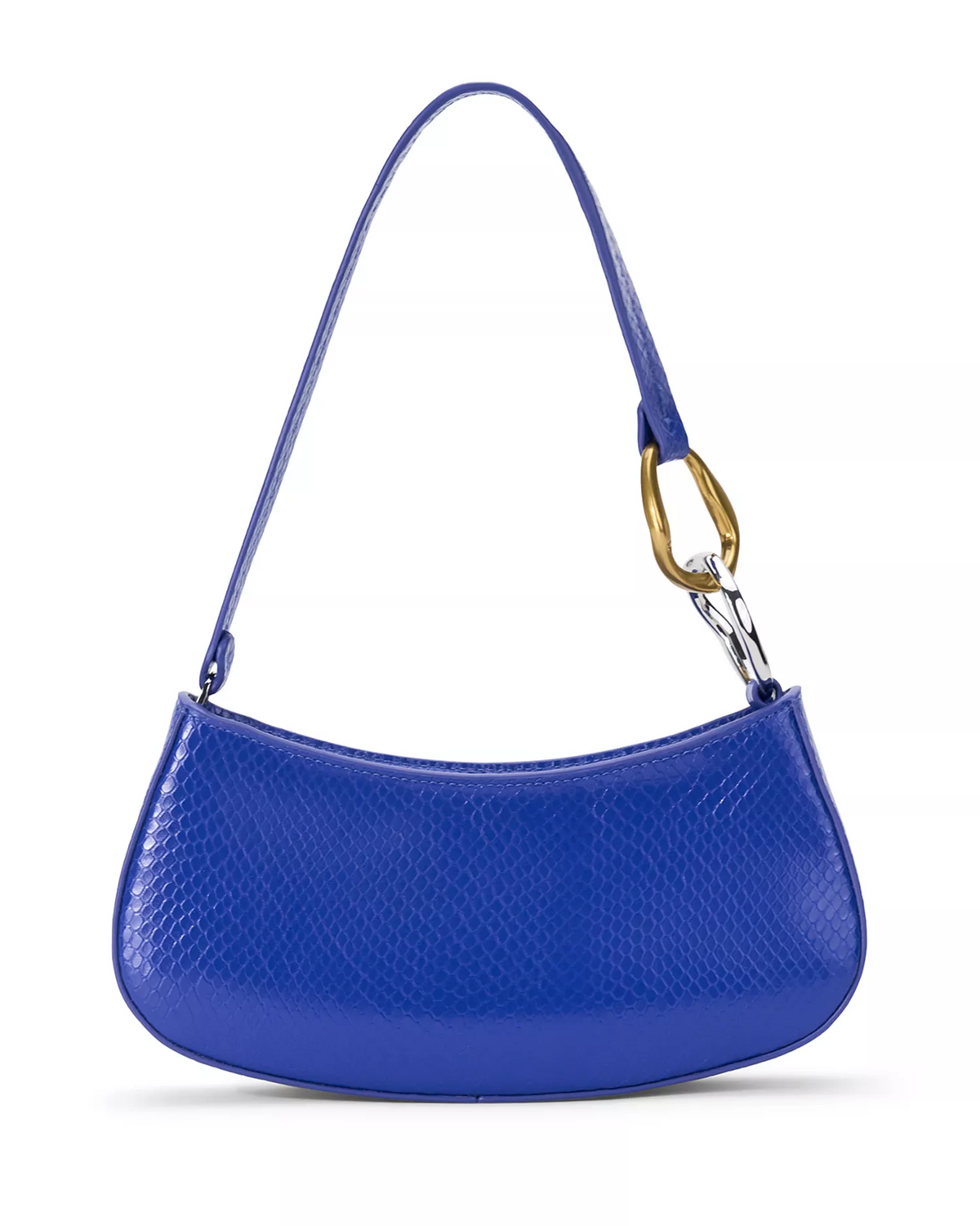 Staud NWT Ollie cobalt blue snakeskin leather shoulder bag with two-tone hardware