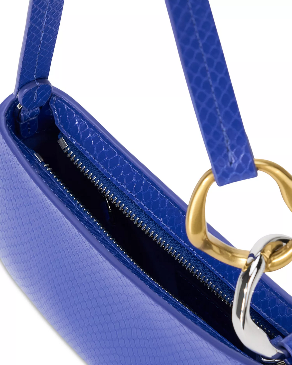 Staud NWT Ollie cobalt blue snakeskin leather shoulder bag with two-tone hardware