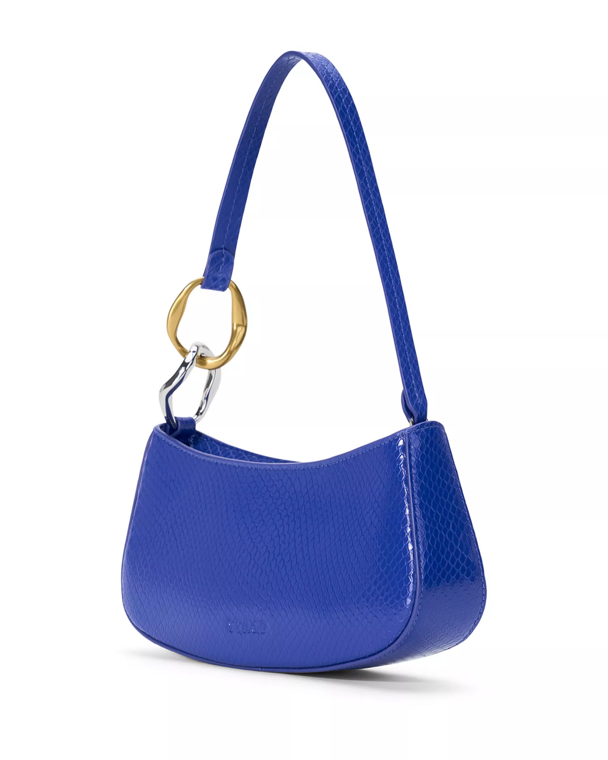 Staud NWT Ollie cobalt blue snakeskin leather shoulder bag with two-tone hardware