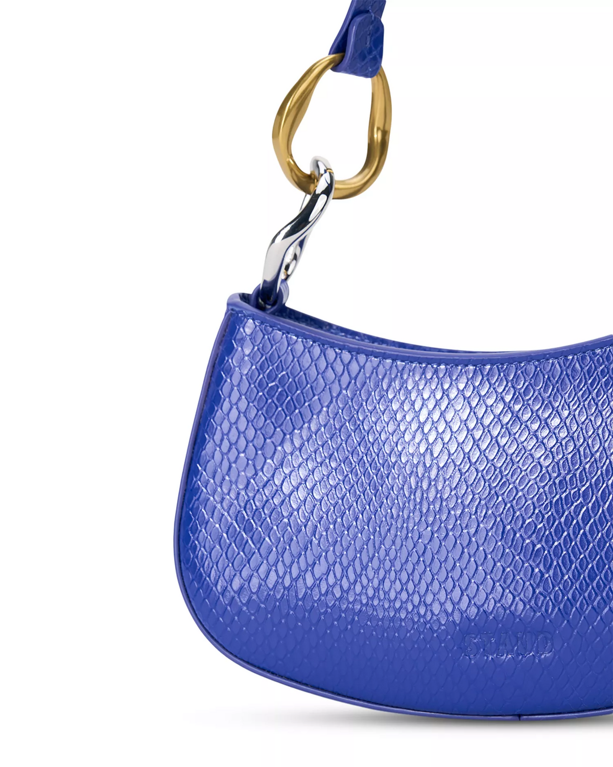 Staud NWT Ollie cobalt blue snakeskin leather shoulder bag with two-tone hardware