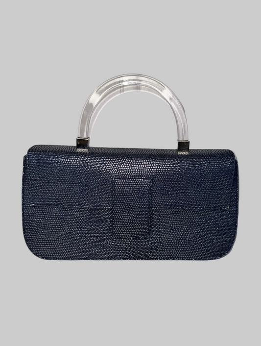 Stuart Weitzman blue shark skin leather two-way baguette