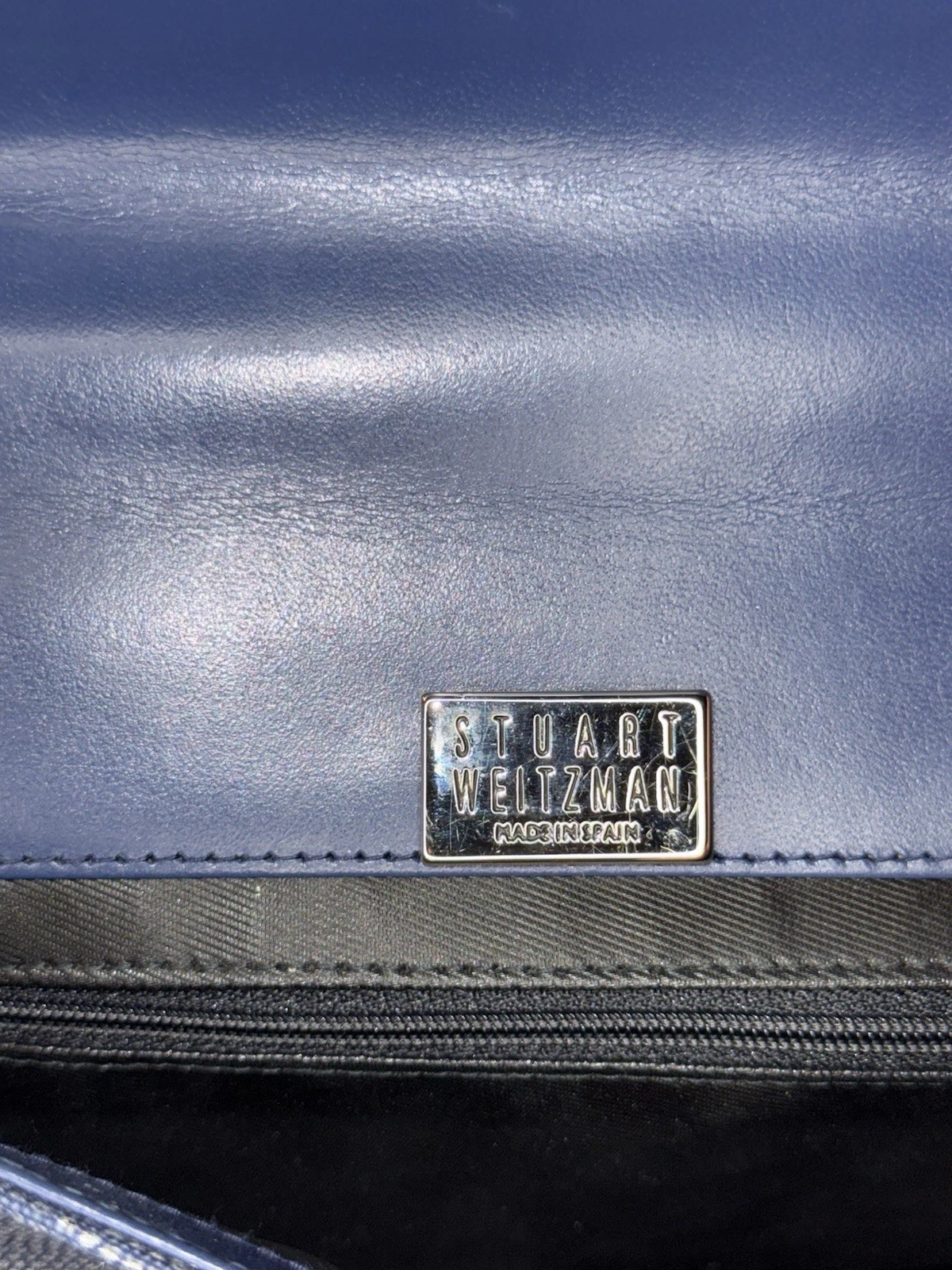 Stuart Weitzman blue shark skin leather two-way baguette