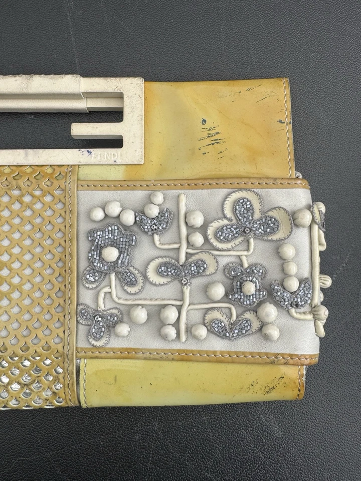 Fendi multicolor beaded python clutch with FF cut out handles