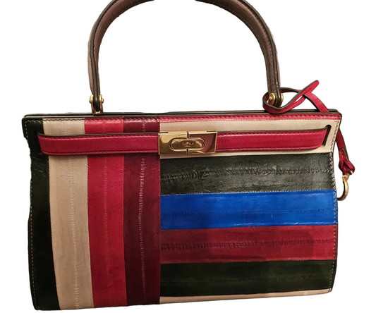 Tory Burch multicolored eel skin leather Birkin style two way Kelly bag!