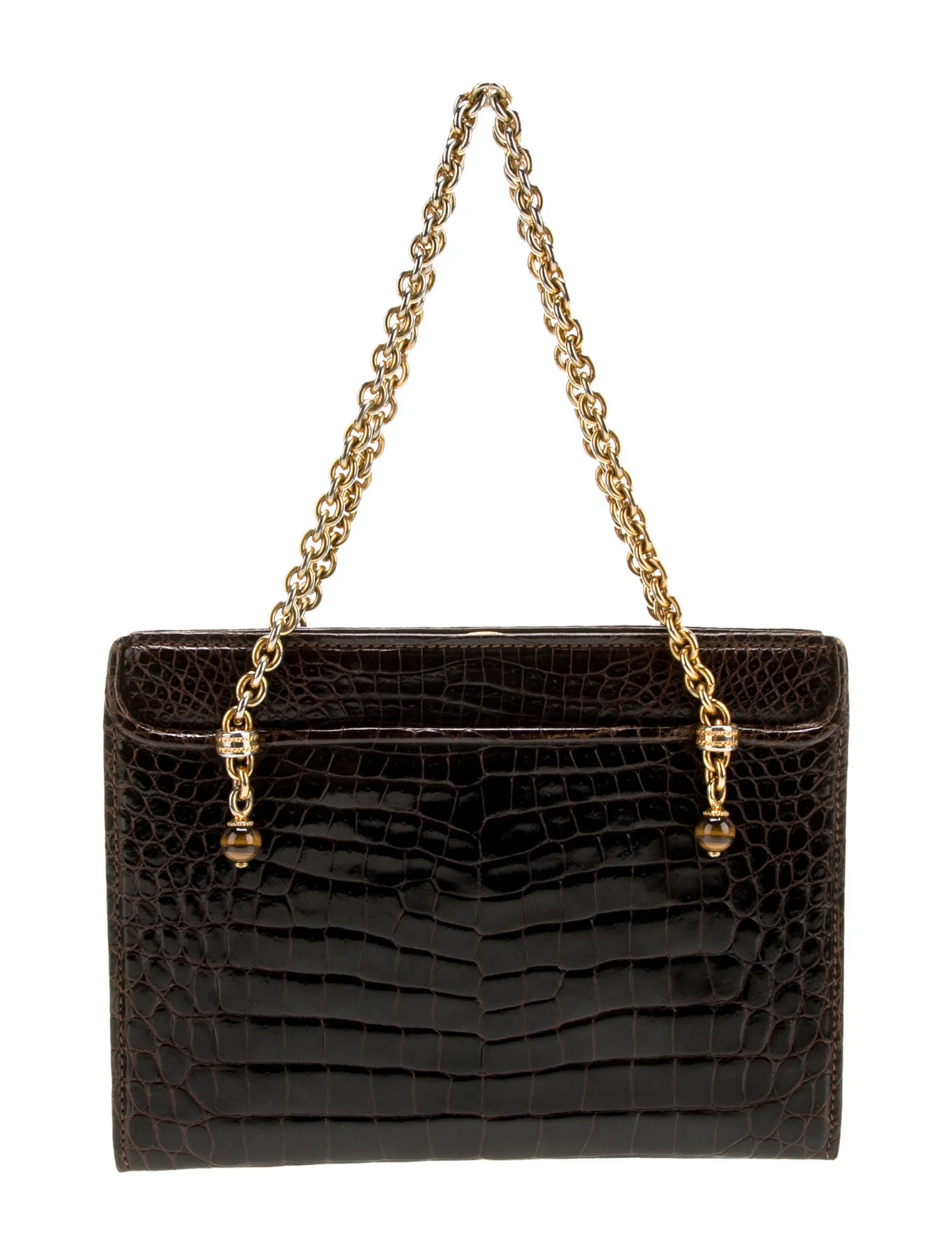 Gucci crocodile Kelly bag w gold chain straps & tiger's eye accents!