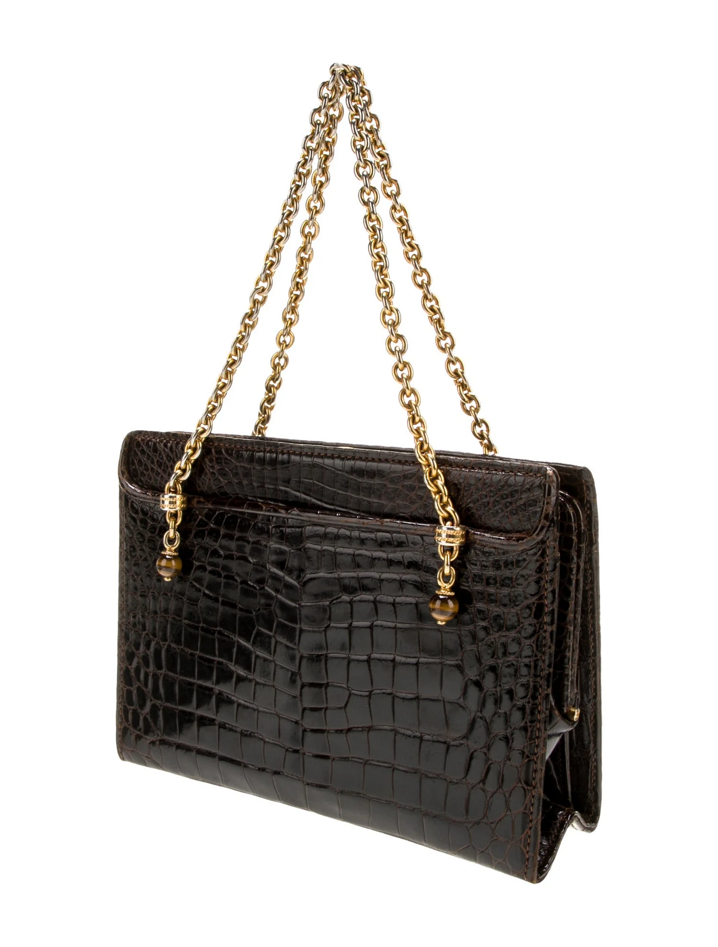 Gucci crocodile Kelly bag w gold chain straps & tiger's eye accents!