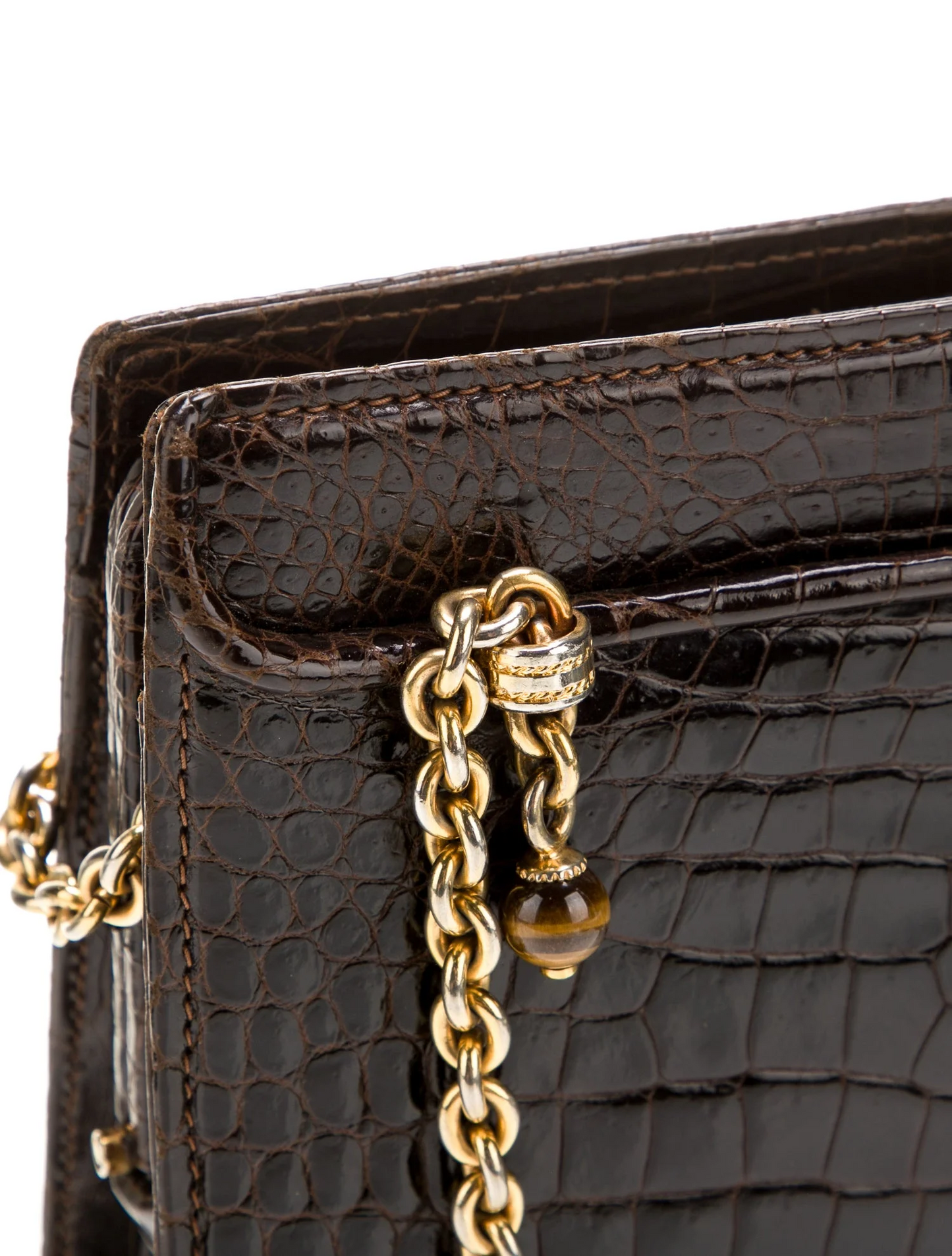 Gucci crocodile Kelly bag w gold chain straps & tiger's eye accents!