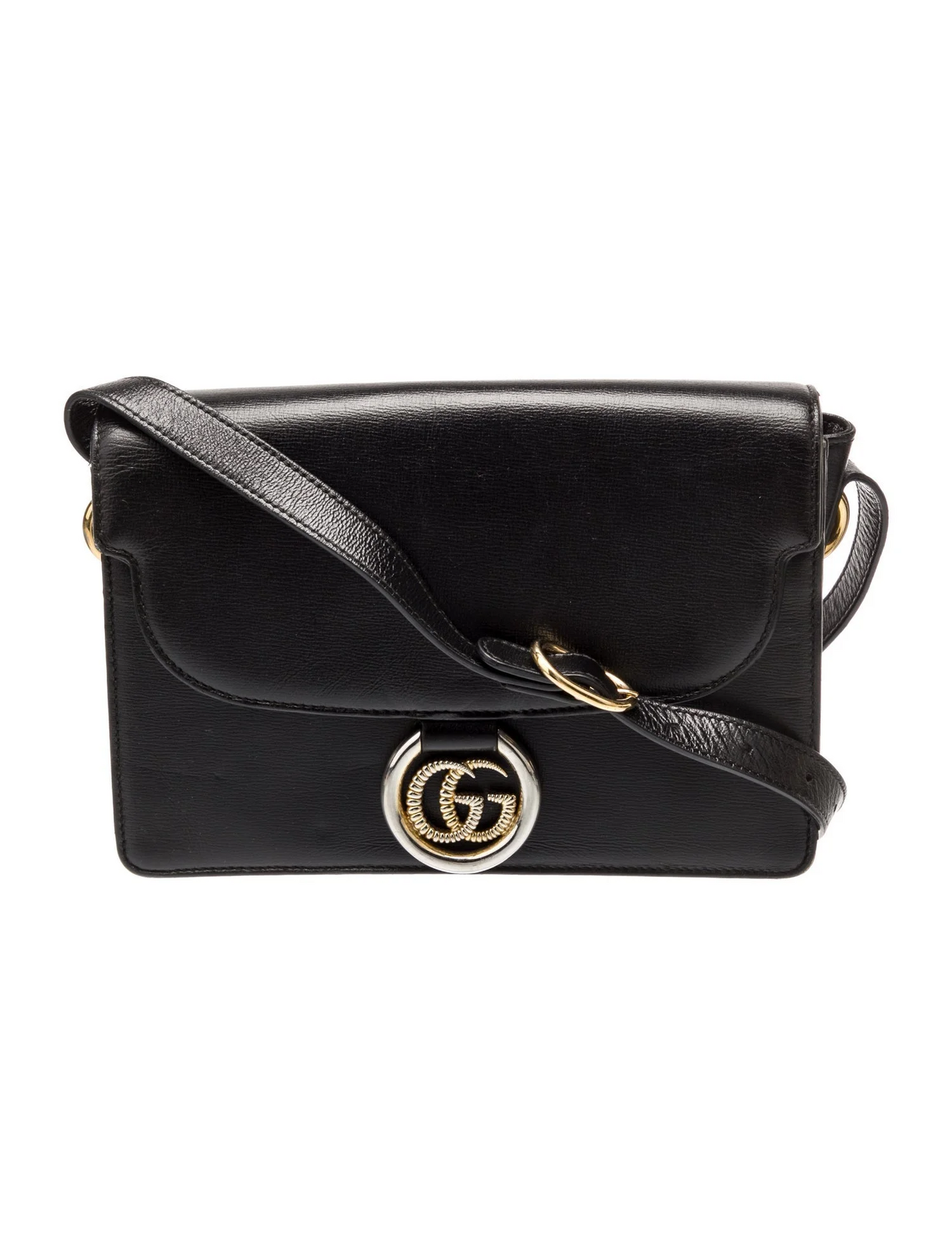 Gucci Black Leather Torchon Cross Body w Bold Gold GG Medallion